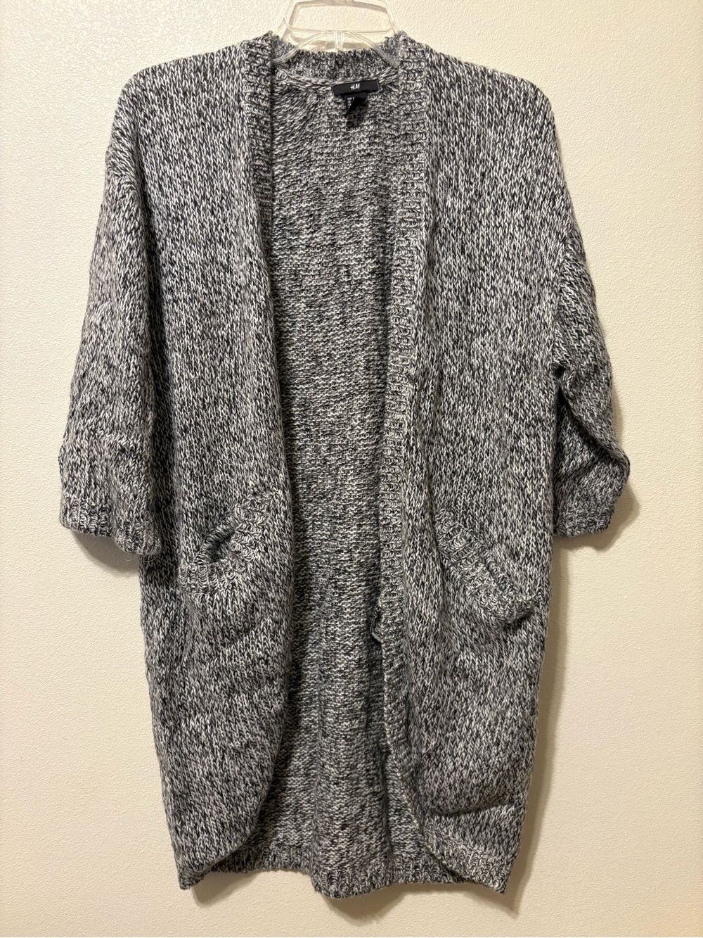 H&M Black & White Marled Open-Front Cardigan